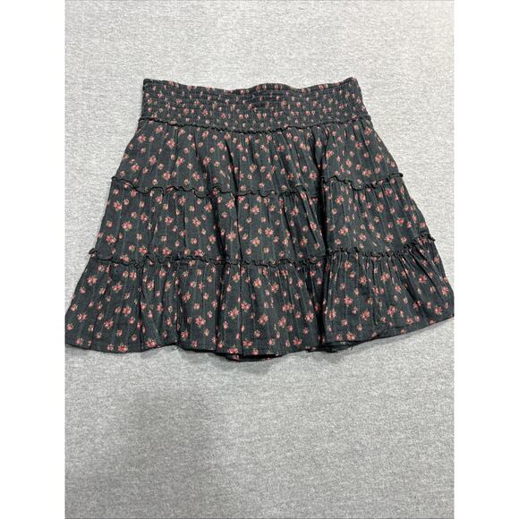 American Eagle Yellow/Black Eyelet Boho Floral Tiered Ruffle Skirts Women Sz SP - Picture 5 of 14